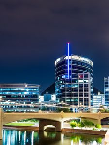 Preview wallpaper city, night, buildings, lights, bridge