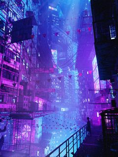 City, Neon, Night, Glow, Moon, Digital art (3500x1500) - Desktop & Mobile  Wallpaper