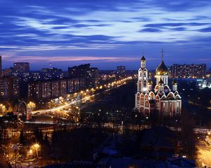 Preview wallpaper city, night, cathedral, sky, view from top, russia, moscow