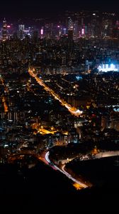 Preview wallpaper city, night city, aerial view, cityscape, lights