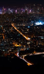 Preview wallpaper city, night city, aerial view, cityscape, lights