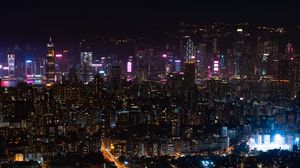 Preview wallpaper city, night city, aerial view, cityscape, lights