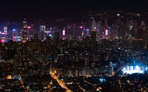 Preview wallpaper city, night city, aerial view, cityscape, lights