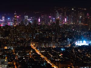 Preview wallpaper city, night city, aerial view, cityscape, lights