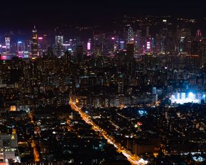 Preview wallpaper city, night city, aerial view, cityscape, lights