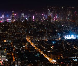 Preview wallpaper city, night city, aerial view, cityscape, lights