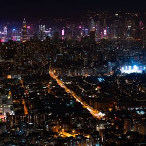 Preview wallpaper city, night city, aerial view, cityscape, lights