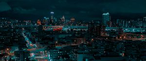 Preview wallpaper city, night city, aerial view, road, buildings