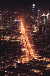 Preview wallpaper city, night city, aerial view, road, cityscape, lights