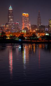Preview wallpaper city, night city, buildings, lights, water, reflection