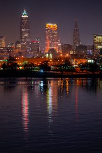 Preview wallpaper city, night city, buildings, lights, water, reflection