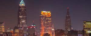 Preview wallpaper city, night city, buildings, lights, water, reflection