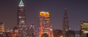 Preview wallpaper city, night city, buildings, lights, water, reflection