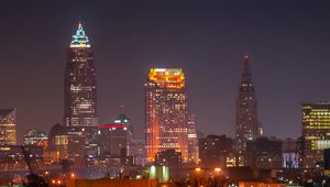 Preview wallpaper city, night city, buildings, lights, water, reflection