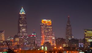 Preview wallpaper city, night city, buildings, lights, water, reflection