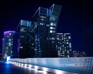 Preview wallpaper city, night city, buildings, lights, architecture, backlight