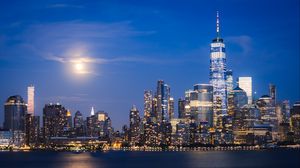 Preview wallpaper city, night city, buildings, water, new york