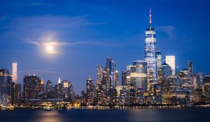 Preview wallpaper city, night city, buildings, water, new york