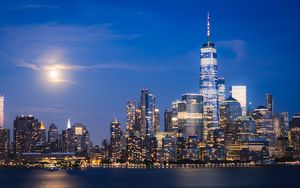 Preview wallpaper city, night city, buildings, water, new york