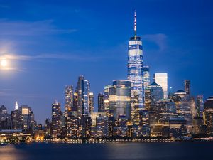 Preview wallpaper city, night city, buildings, water, new york