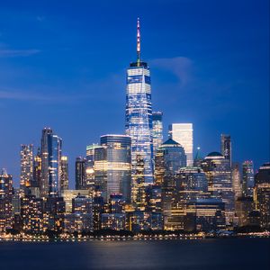 Preview wallpaper city, night city, buildings, water, new york