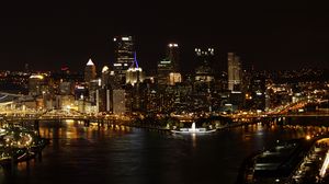Preview wallpaper city, night city, buildings, lights, aerial view, dark