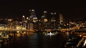 Preview wallpaper city, night city, buildings, lights, aerial view, dark