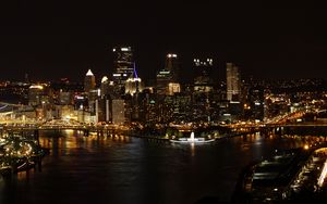 Preview wallpaper city, night city, buildings, lights, aerial view, dark