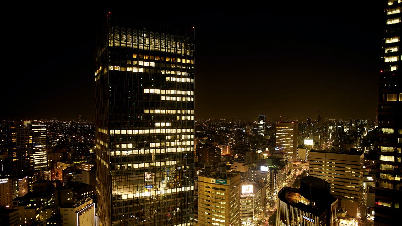 Wallpaper city, night city, lights, skyscraper