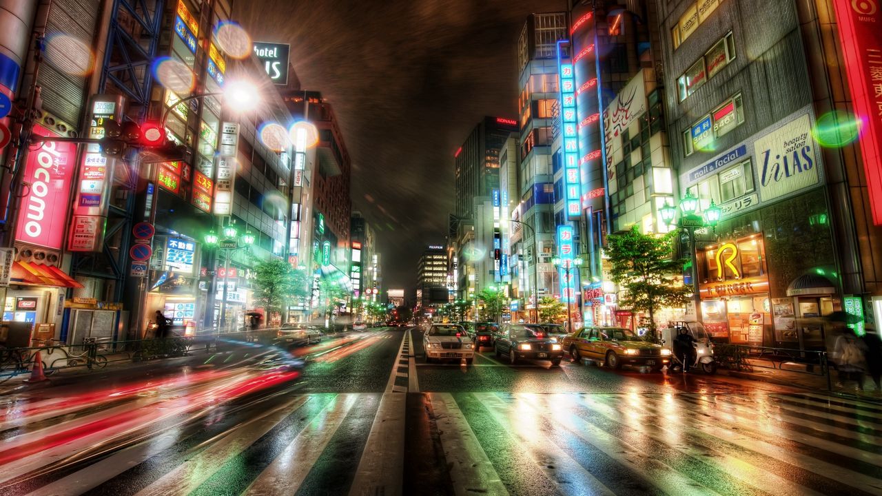 Wallpaper city, night city, tokyo, hdr
