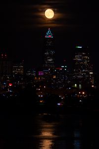 Preview wallpaper city, night, coast, moon, reflection, dark