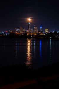 Preview wallpaper city, night, coast, moon, dark