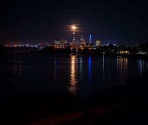 Preview wallpaper city, night, coast, moon, dark