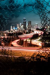 Preview wallpaper city, night, lights, view, fence, dark