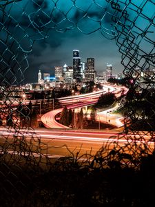 Preview wallpaper city, night, lights, view, fence, dark