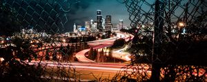 Preview wallpaper city, night, lights, view, fence, dark