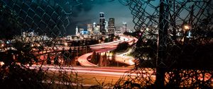 Preview wallpaper city, night, lights, view, fence, dark