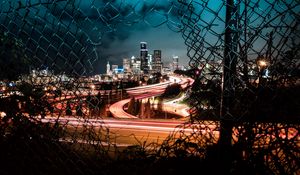 Preview wallpaper city, night, lights, view, fence, dark