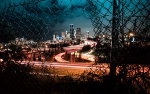 Preview wallpaper city, night, lights, view, fence, dark