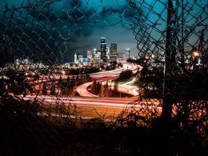 Preview wallpaper city, night, lights, view, fence, dark