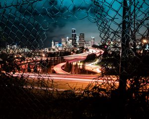 Preview wallpaper city, night, lights, view, fence, dark