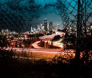 Preview wallpaper city, night, lights, view, fence, dark