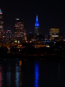 Preview wallpaper city, night, lights, reflection, darkness