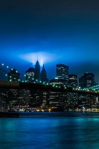 Preview wallpaper city, night, lights, river, bridge, brooklyn, new york