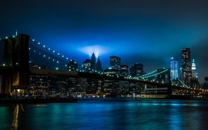 Preview wallpaper city, night, lights, river, bridge, brooklyn, new york