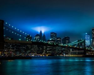 Preview wallpaper city, night, lights, river, bridge, brooklyn, new york