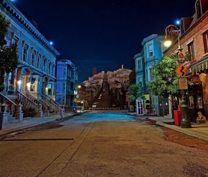 Preview wallpaper city, night, lights, street, building