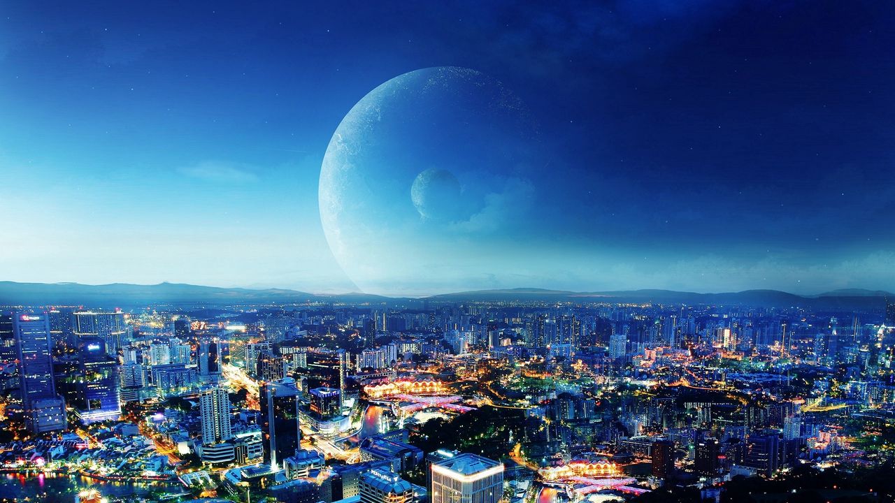 Wallpaper city, night, planet