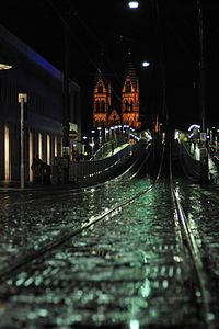 Preview wallpaper city, night, railways, bridges, buildings