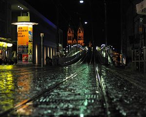 Preview wallpaper city, night, railways, bridges, buildings